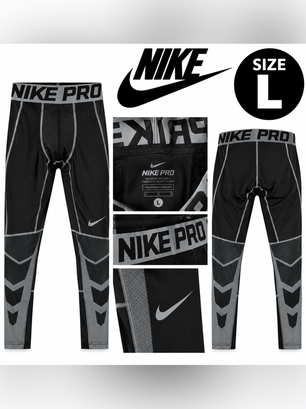 Nike Youth Performance Compression Leggings - Black & Gray